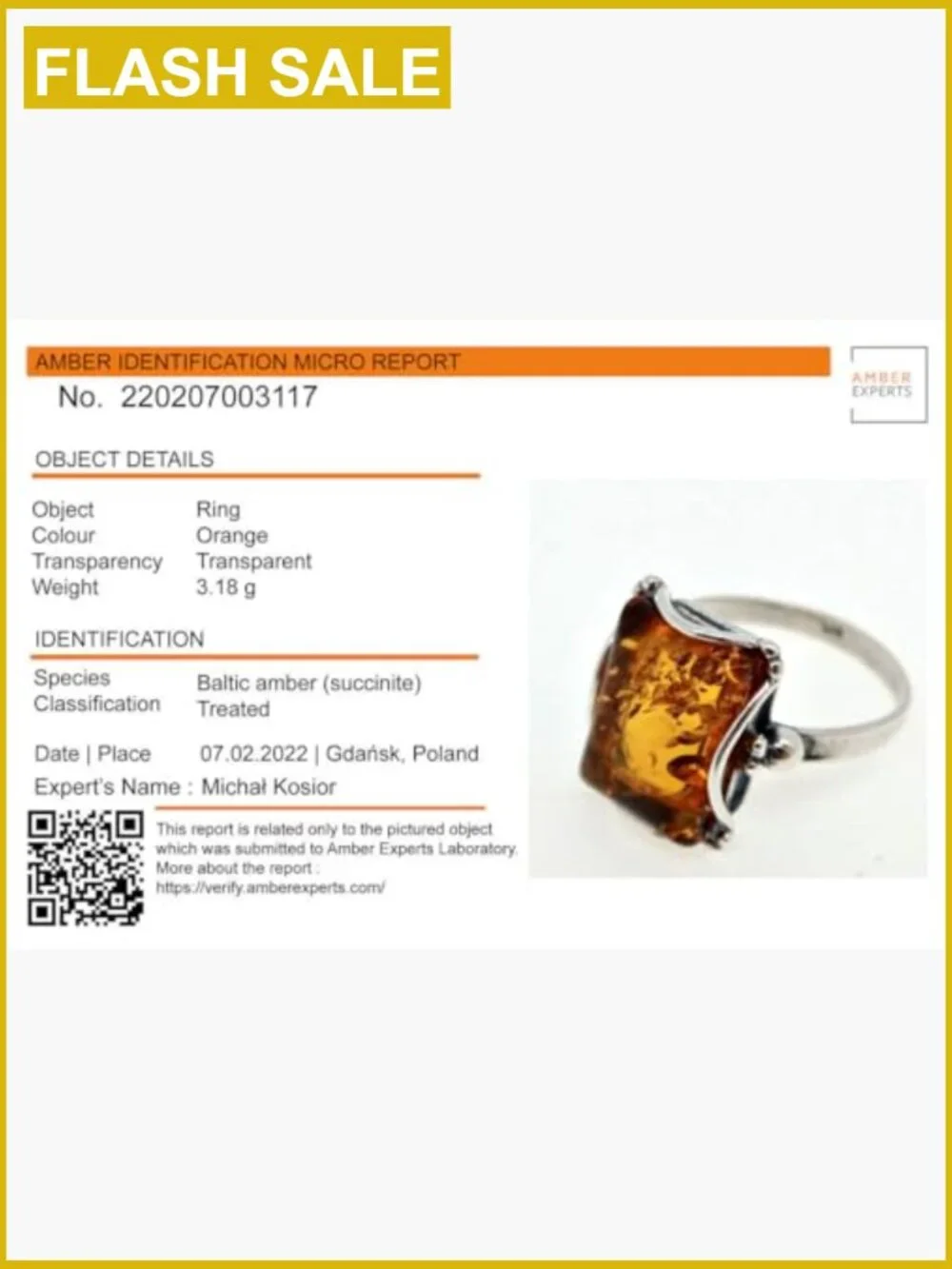 Sterling Silver Baltic Amber Rectangle Cocktail Ring Size 6